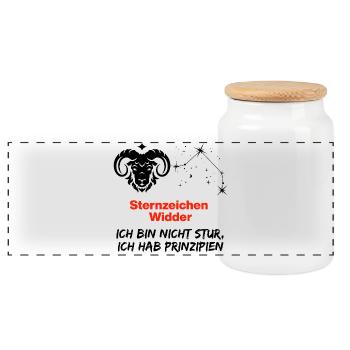 Zodiac sign Aries has principles, birthday - Panoramic Cookie Jar with Wooden Lid - white - Front