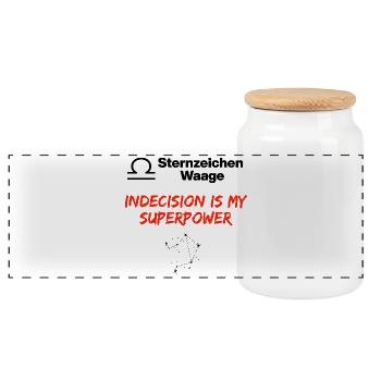 Signe du zodiaque Balance – L’indécision est mon super-pouvoir - Boîte à biscuits avec couvercle en bois - blanc - Devant