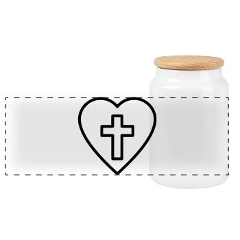 Herz mit Kreuz Liebe Glaube Vektor - Panorama Keksdose mit Holzdeckel - Weiß - Vorne