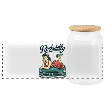 Rockabilly Oldtimer Auto Pin Up Retro Geschenk - Panorama Keksdose mit Holzdeckel - Weiß - Vorne