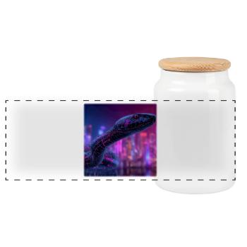 Cyberpunk Snake Night Conception de la ville néon - Boîte à biscuits avec couvercle en bois - blanc - Devant