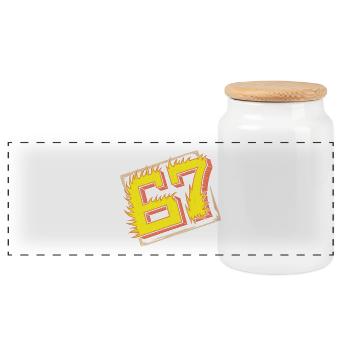 Flaming 67 Brainrot Emblem - Panorama Keksdose mit Holzdeckel - Weiß - Vorne