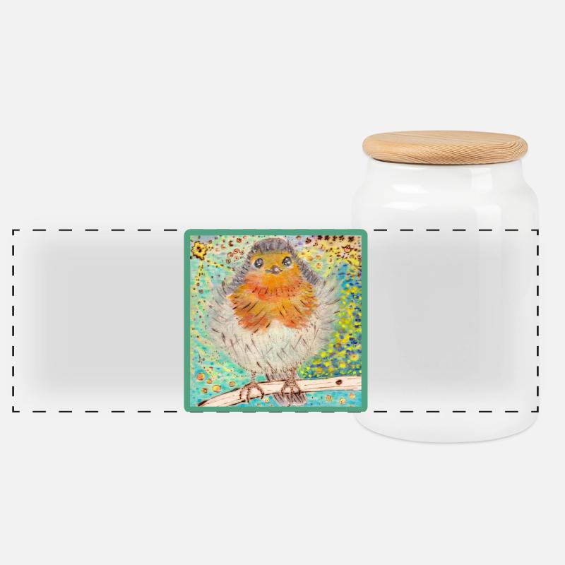 Rotkehlchen /Robin - Panorama Keksdose mit Holzdeckel - Weiß