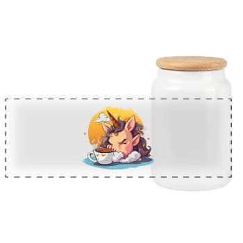 Coffee Unicorn in the Morning Light - Panoramic Cookie Jar with Wooden Lid - white - Front