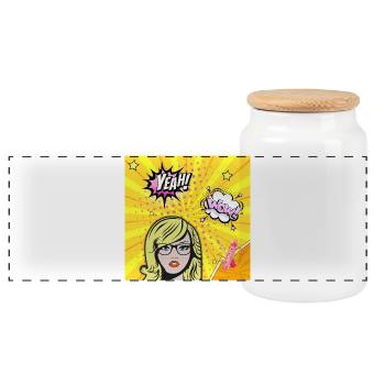 Pop art wow - Panoramic Cookie Jar with Wooden Lid - white - Front