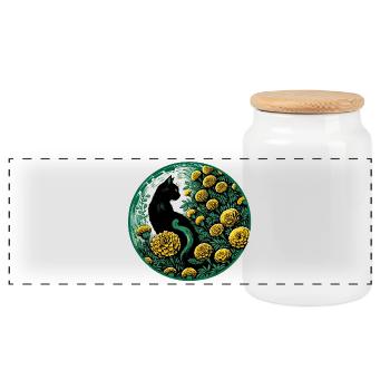 Chat de Minuit parmi les Soucis dorés - Boîte à biscuits avec couvercle en bois - blanc - Devant