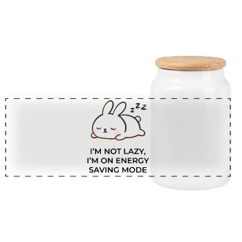 Energy saving mode - Cute sleeping bunny cartoon - Panoramic Cookie Jar with Wooden Lid - white - Front