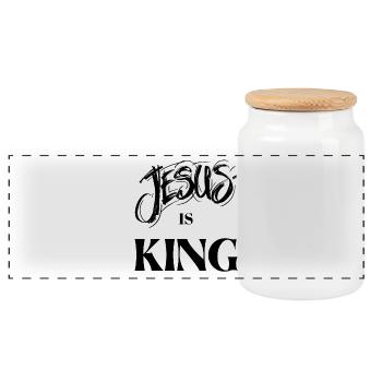 Jésus est roi - Boîte à biscuits avec couvercle en bois - blanc - Devant