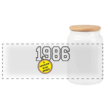 1986 Legende Geboren , 40 Geburtstag - Panorama Keksdose mit Holzdeckel - Weiß - Vorne