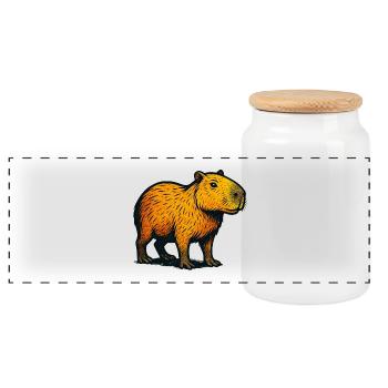 Kapibara Farbverlauf Illustration - Panorama Keksdose mit Holzdeckel - Weiß - Vorne