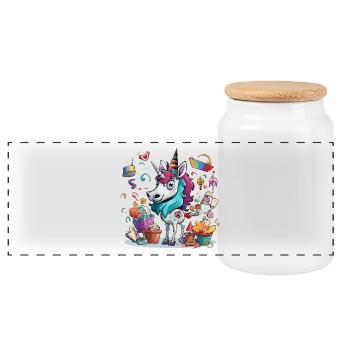 Motif coloré de fête licorne - Boîte à biscuits avec couvercle en bois - blanc - Devant