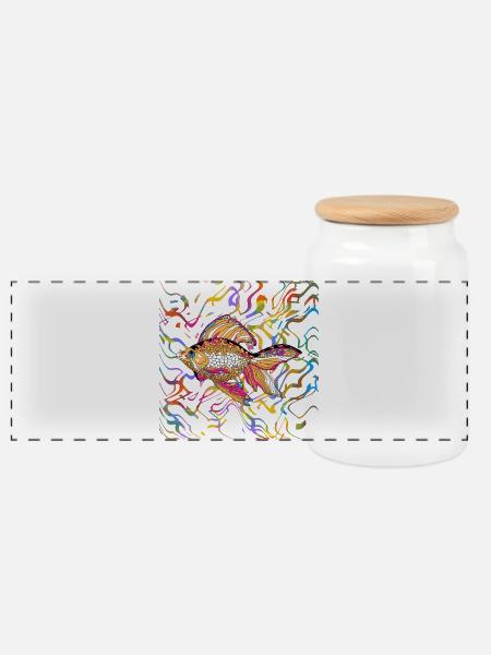 fish - Panoramic Cookie Jar with Wooden Lid - white