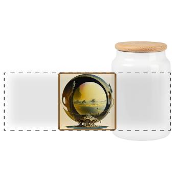 Sphère Anneau Monde Lunaire Surréaliste - Boîte à biscuits avec couvercle en bois - blanc - Devant