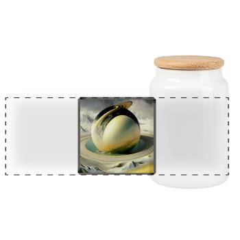 Ring of Spheres in the Surreal Desert Sea - Panoramic Cookie Jar with Wooden Lid - white - Front