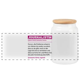 Journalist Definition Funny Profession Job Saying - Panoramic Cookie Jar with Wooden Lid - white - Front