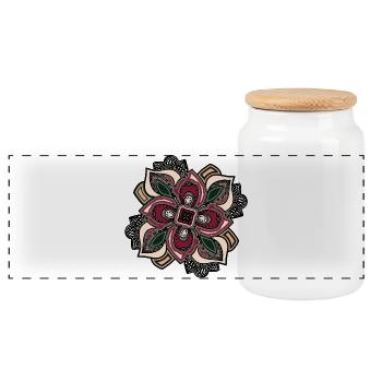 Boho Mandala Blossom Pink Green - Panoramic Cookie Jar with Wooden Lid - white - Front