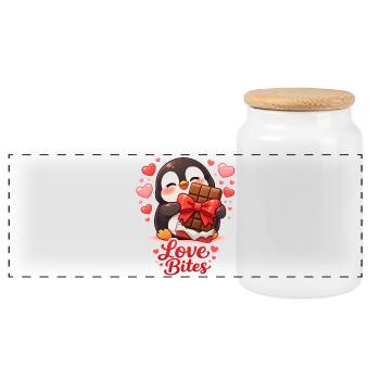 Pingouin avec amour au cœur en chocolat Journée de la Saint-Valentin - Boîte à biscuits avec couvercle en bois - blanc - Devant