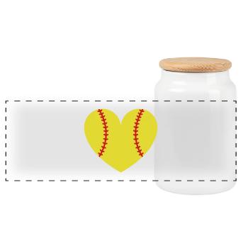 Softball heart - Panoramic Cookie Jar with Wooden Lid - white - Front