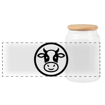Cow Head Logo Icon Minimalist - Panoramic Cookie Jar with Wooden Lid - white - Front
