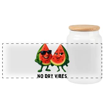 Watermelon Duo No Dry Vibes - Panoramic Cookie Jar with Wooden Lid - white - Front