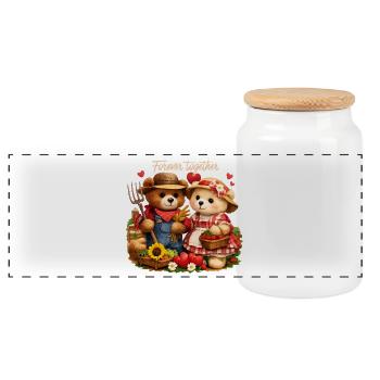 Couple de fermiers pour toujours ensemble – Pays romantique - Boîte à biscuits avec couvercle en bois - blanc - Devant