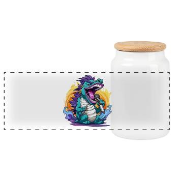 Dragon Singer with Microphone - Panoramic Cookie Jar with Wooden Lid - white - Front