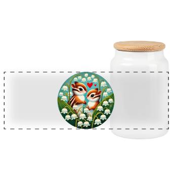 Chipmunks in Lilyvalley Hearts - Panoramic Cookie Jar with Wooden Lid - white - Front