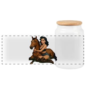 Pin-up Cavalier avec Cheval - Boîte à biscuits avec couvercle en bois - blanc - Devant
