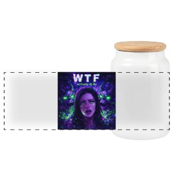 WTF dj actualy do merch - Panoramic Cookie Jar with Wooden Lid - white - Front