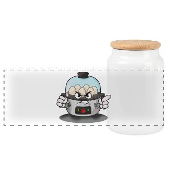Angry eggs in the steam cooker - Panoramic Cookie Jar with Wooden Lid - white - Front