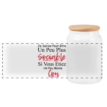 Je serais peut-être un peu plus sociable, asocial - Boîte à biscuits avec couvercle en bois - blanc - Devant