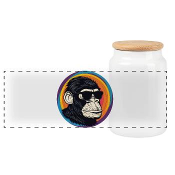 Affe Sonnenbrille Comic - Panorama Keksdose mit Holzdeckel - Weiß - Vorne
