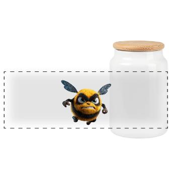 Wuetende_Hummel_Comic_3D_Wut_Insekt_Design - Panoramic Cookie Jar with Wooden Lid - white - Front