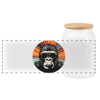 Gorilla Retro Sonnenbrille Pop Art - Panorama Keksdose mit Holzdeckel - Weiß - Vorne