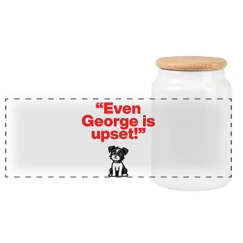 Even George Is Upset – Again, Meme, Frustrated Dog - Panoramic Cookie Jar with Wooden Lid - white - Front
