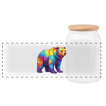 Bunte Bärenregenbogen-Pop-Art-Aquarell - Panorama Keksdose mit Holzdeckel - Weiß - Vorne