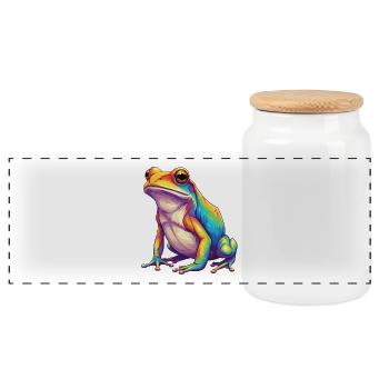Bunte Froschregenbogen-Pop-Art-Aquarell - Panorama Keksdose mit Holzdeckel - Weiß - Vorne