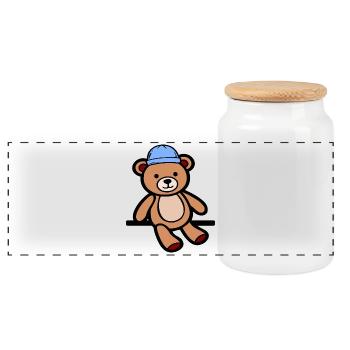 Doll Teddy Bear Bears - Panoramic Cookie Jar with Wooden Lid - white - Front