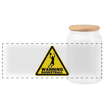 Warning Basketball Sportsman Warning Sign - Panoramic Cookie Jar with Wooden Lid - white - Front