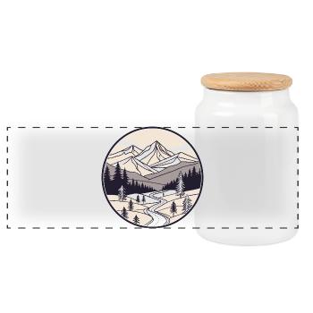 Mountains and Pines Circle - Panoramic Cookie Jar with Wooden Lid - white - Front