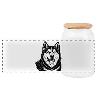 Siberian husky - Panoramic Cookie Jar with Wooden Lid - white - Front