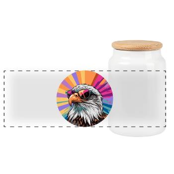 Eagle with sunglasses - Panoramic Cookie Jar with Wooden Lid - white - Front