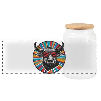 Bull butt art with sunglasses - Panoramic Cookie Jar with Wooden Lid - white - Front