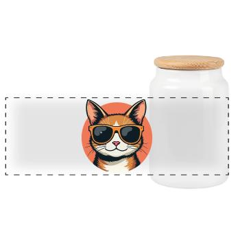 Cool cat with sunglasses cat portrait - Panoramic Cookie Jar with Wooden Lid - white - Front