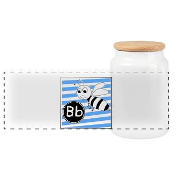 B for Bee Letters in Primary School - Panoramic Cookie Jar with Wooden Lid - white - Front