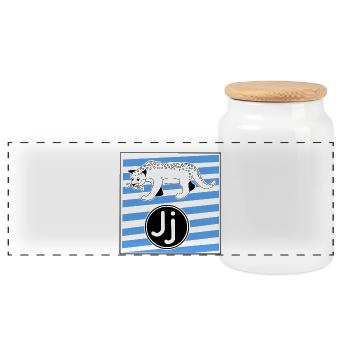 J for Jaguar Letter in Elementary School - Panoramic Cookie Jar with Wooden Lid - white - Front