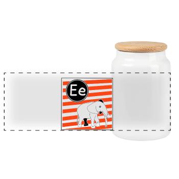 E wie Elefant Buchstaben zum Lesenlernen  - Panorama Keksdose mit Holzdeckel - Weiß - Vorne