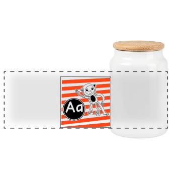 A wie Affe Buchstaben lernen in der Grundschule - Panorama Keksdose mit Holzdeckel - Weiß - Vorne