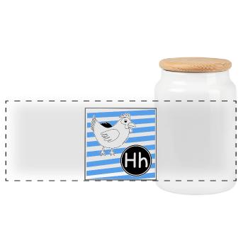 H for Chicken - Panoramic Cookie Jar with Wooden Lid - white - Front