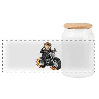 Cool Biker Otter Moto Flammes - Boîte à biscuits avec couvercle en bois - blanc - Devant